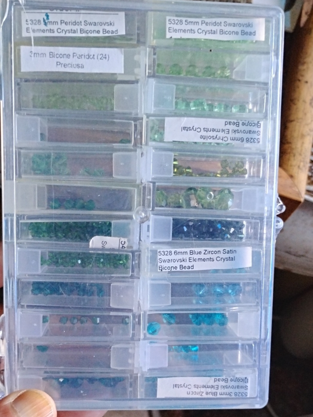 Bead Organizer Case with Transparent Compartments - Clear& Swarovski Bead Lot
